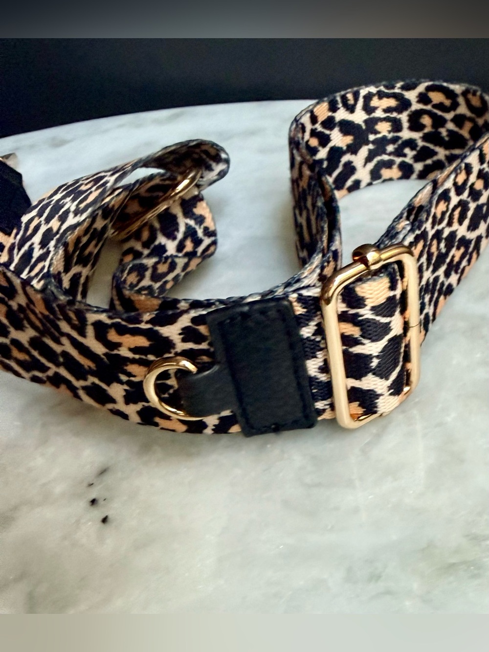 Leopard Print Crossbody Purse Strap with D-Ring Hardware Gold & Black - Picture 4 of 5